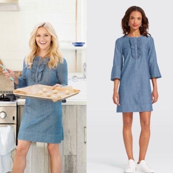 NWT Draper James Chambray Ruffle Shift Dress 12